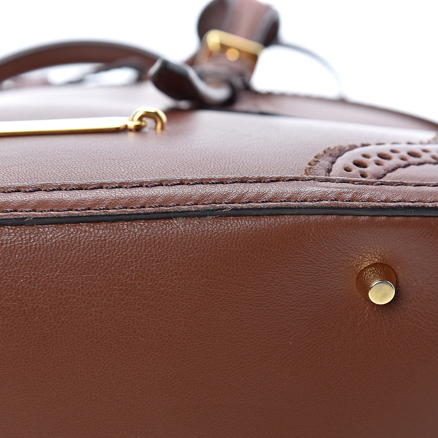 Burberry Bridle Calfskin Broguing Small Orchard Bowling Bag Dark Tan 11 of 13