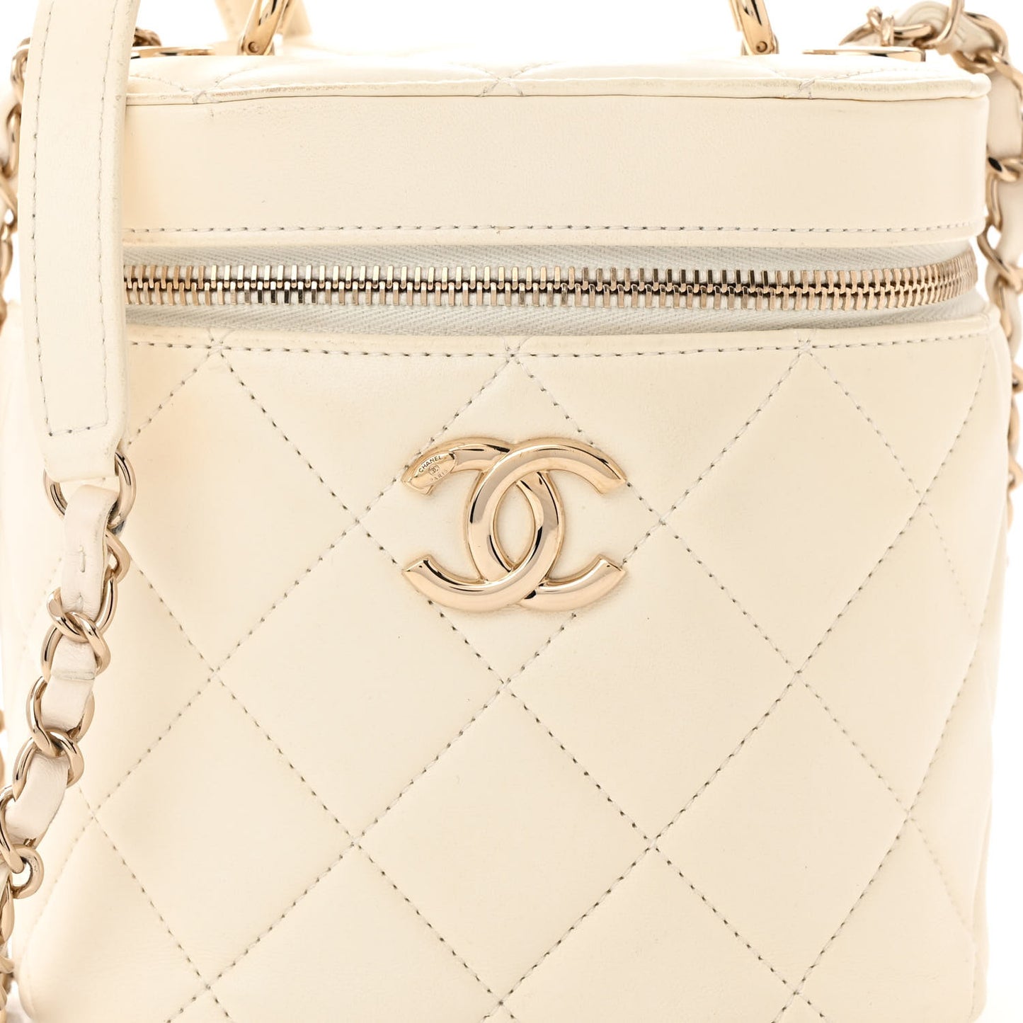 Lambskin Quilted Trendy Vanity Case White