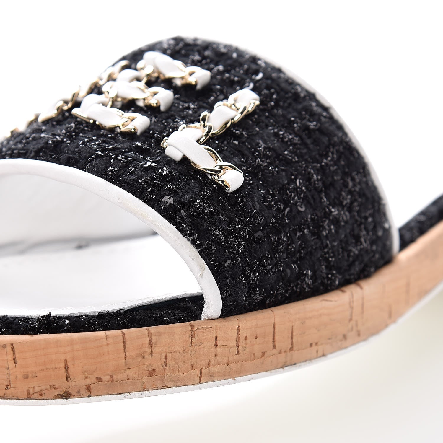 Chanel Tweed Cork CC Chain Mule Sandal 39 Black 9 of 12