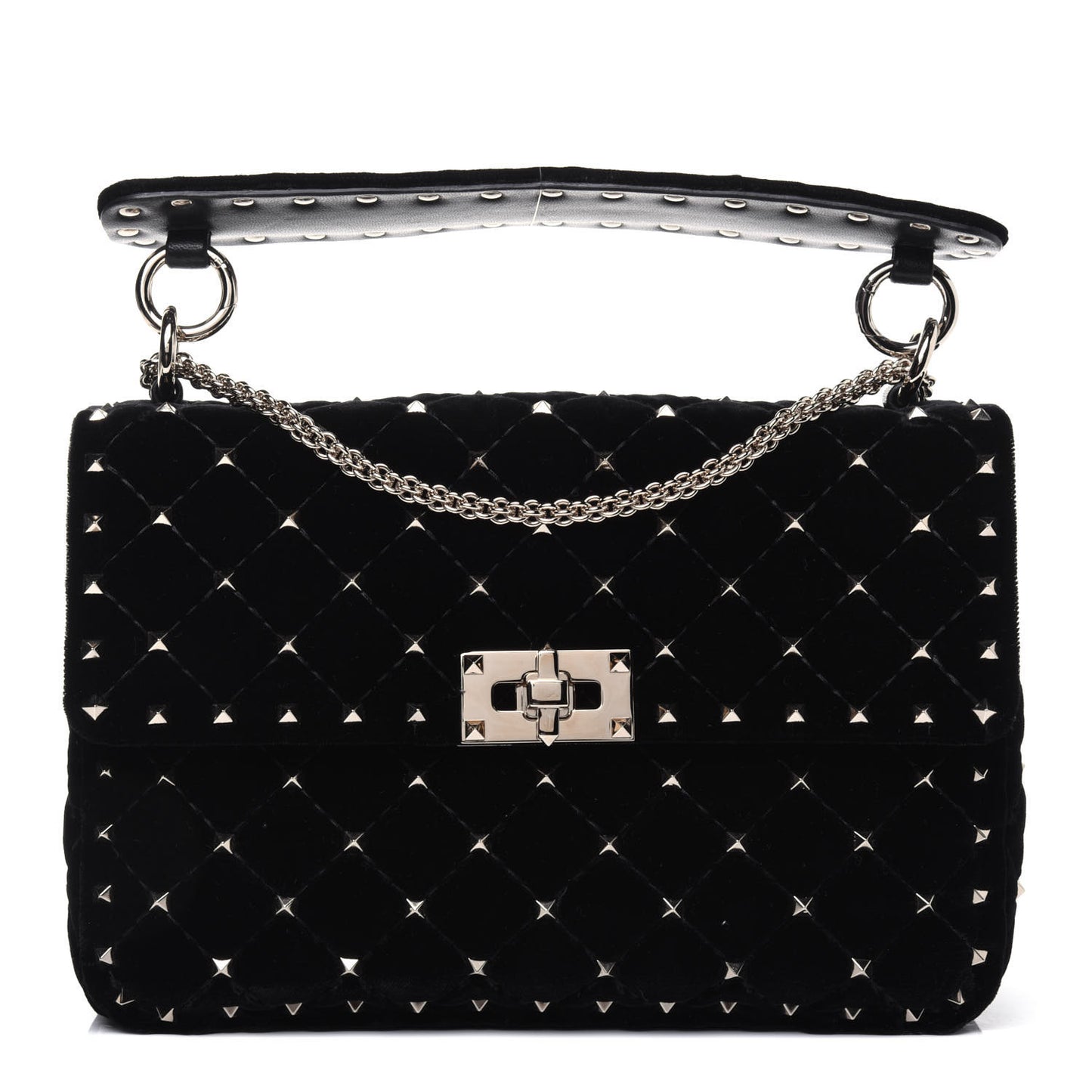 Velvet Medium Rockstud Spike Shoulder Bag Black