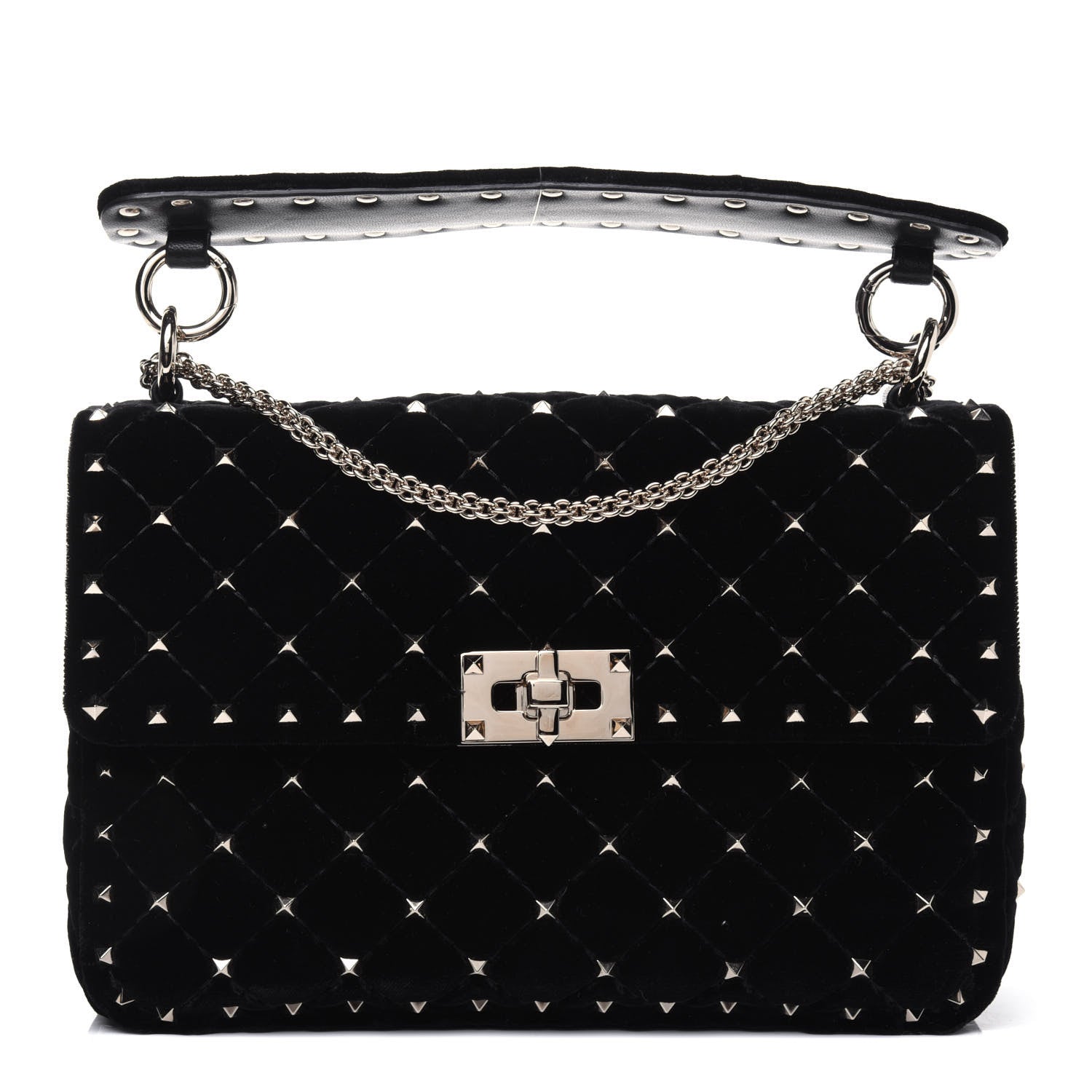 Valentino Garavani Velvet Medium Rockstud Spike Shoulder Bag Black 1 of 15