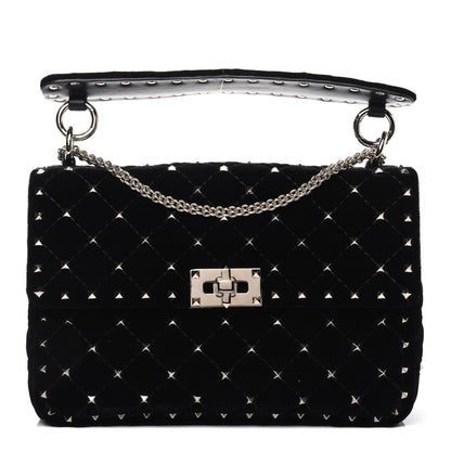 Valentino Garavani Velvet Medium Rockstud Spike Shoulder Bag Black 1 of 15