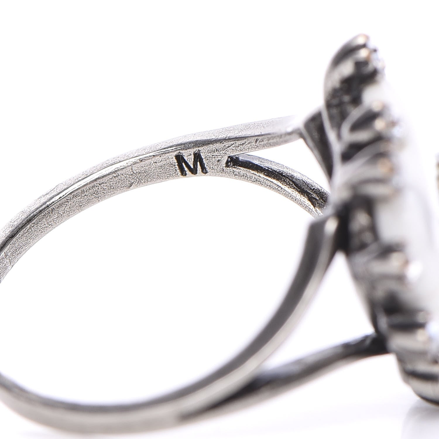 Christian Dior Resin Crystal Metal Blue Bohemienne Heart Ring M Aged Silver White 5 of 6