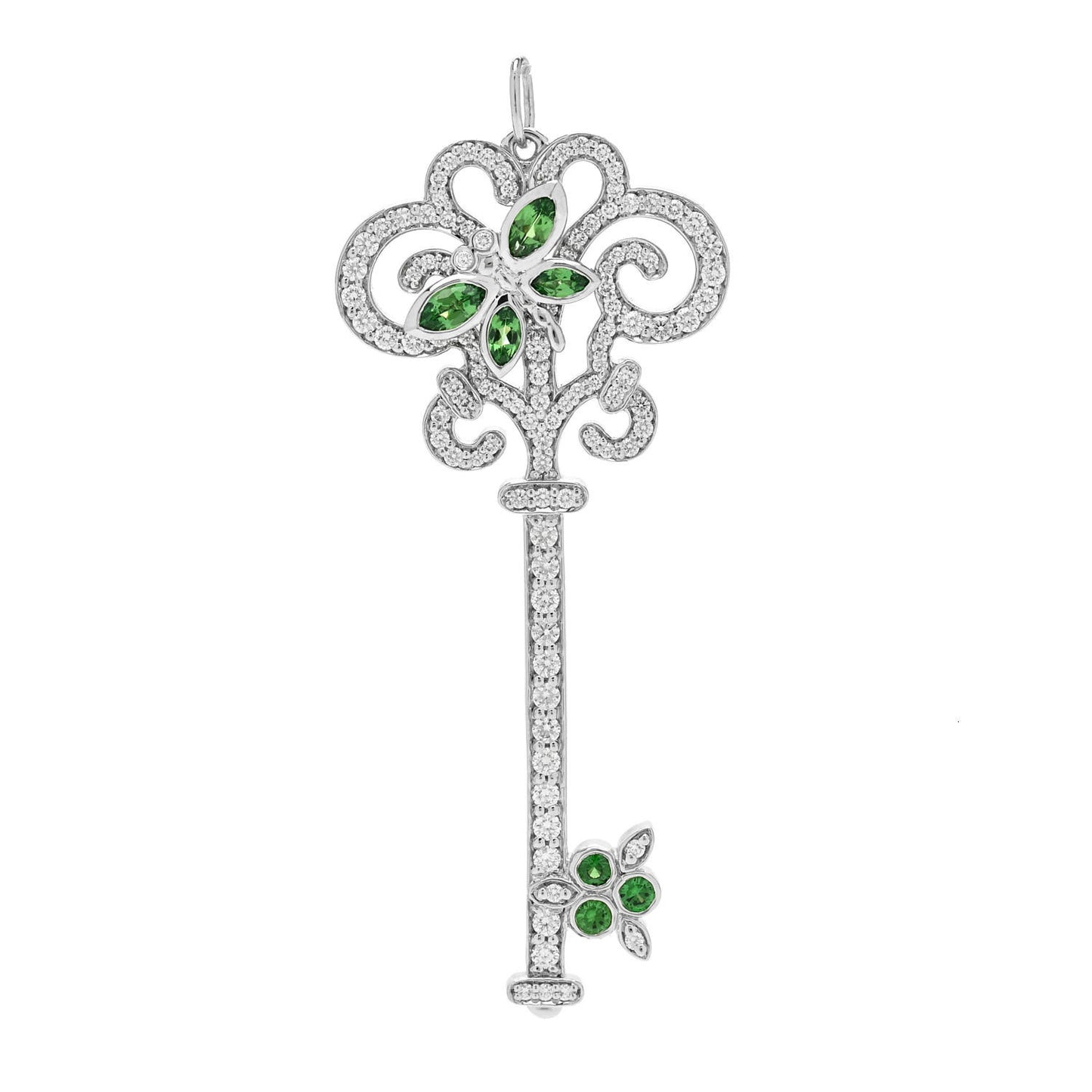 Platinum Diamond Tsavorite Enchant Dragonfly Key Pendant
