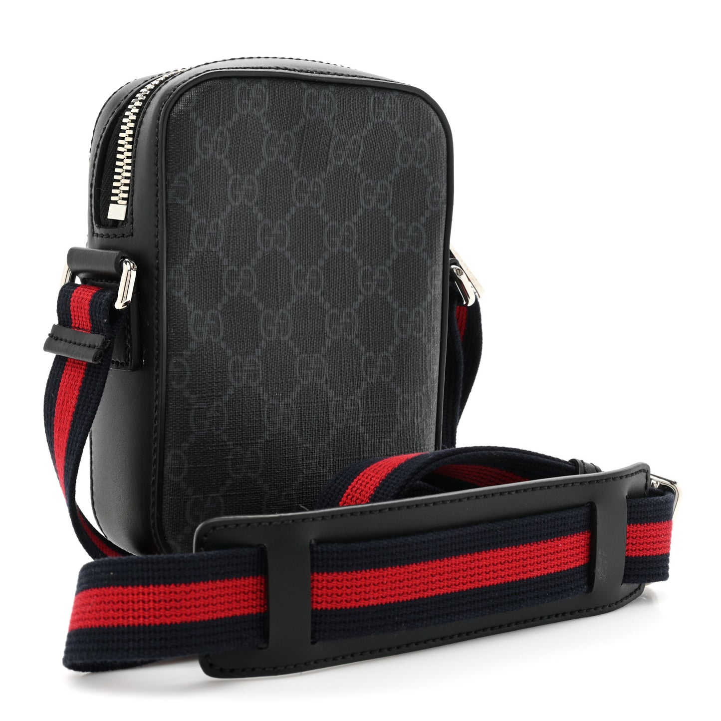 GG Supreme Monogram Appia Calfskin Web Small Camera Messenger Bag Black Grey