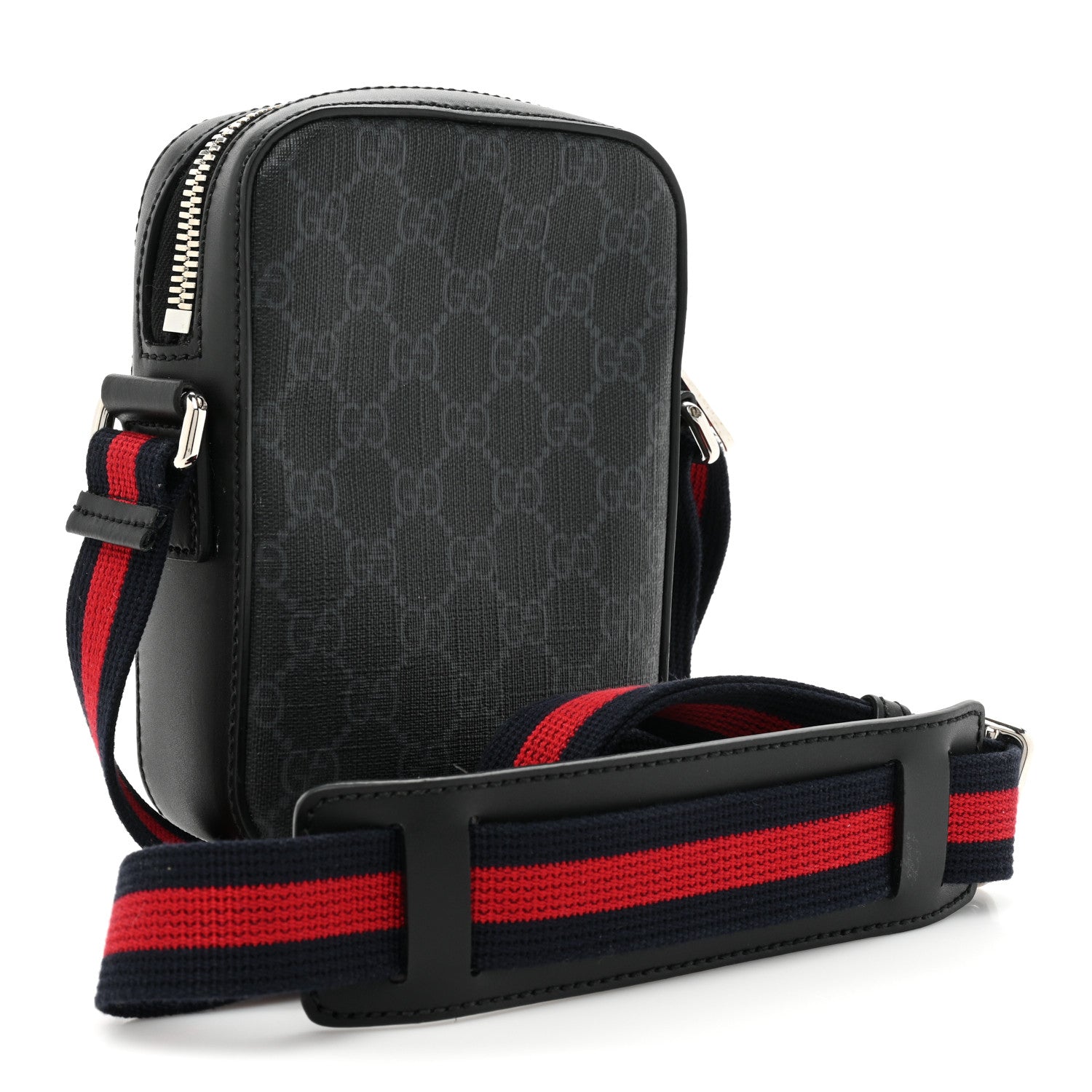 Gucci GG Supreme Monogram Appia Calfskin Web Small Camera Messenger Bag Black Grey 3 of 10
