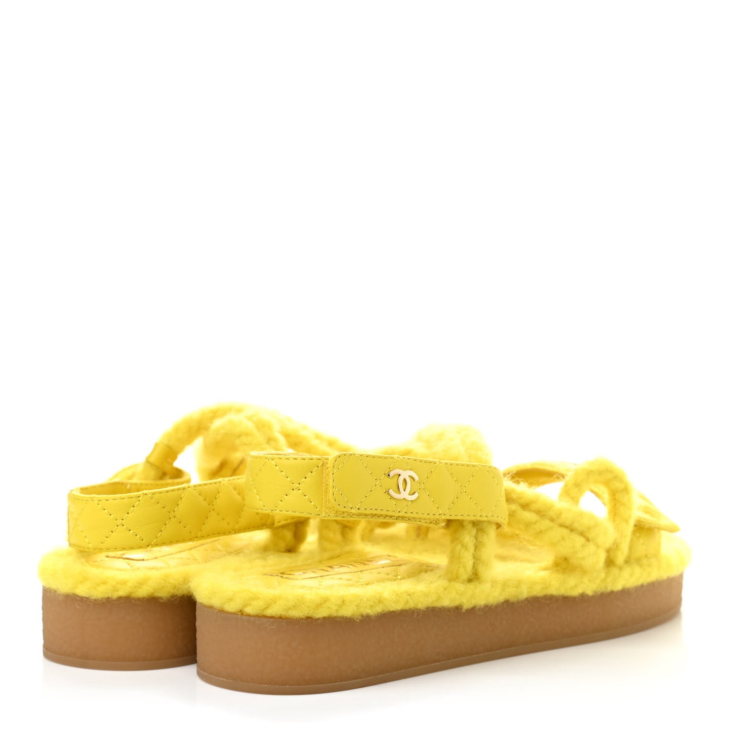 Cord Lambskin Quilted Logo Sandals 37 Yellow