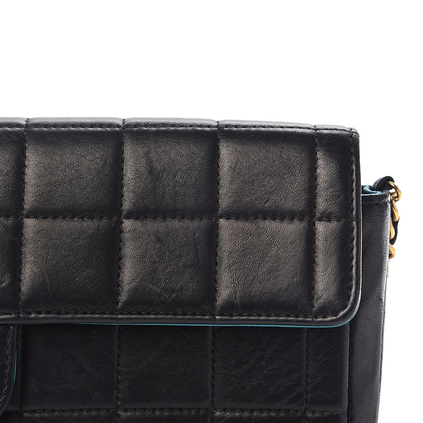 Lambskin Quilted East West Chocolate Bar Flap Navy