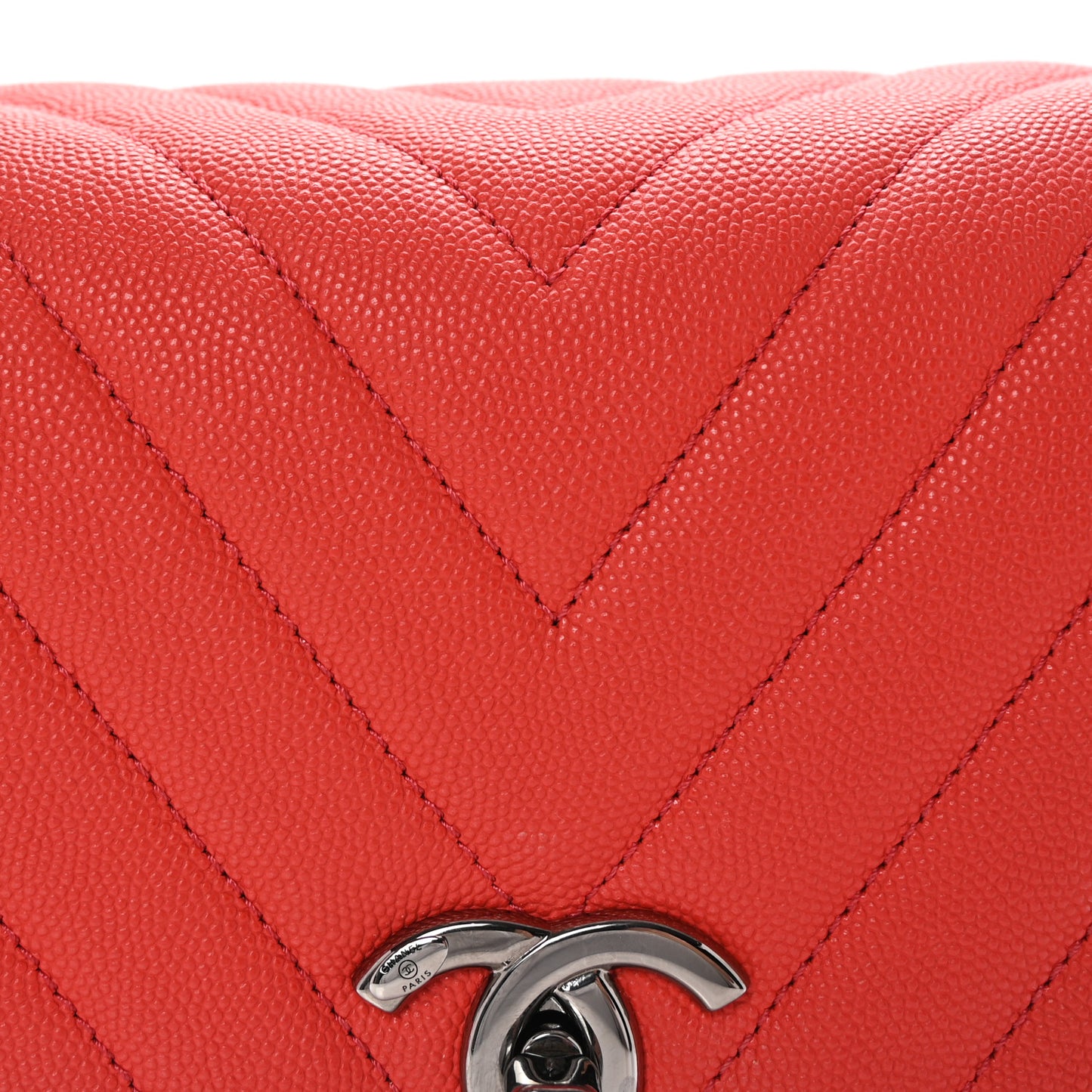 Caviar Chevron Quilted Small Coco Handle Flap Coral