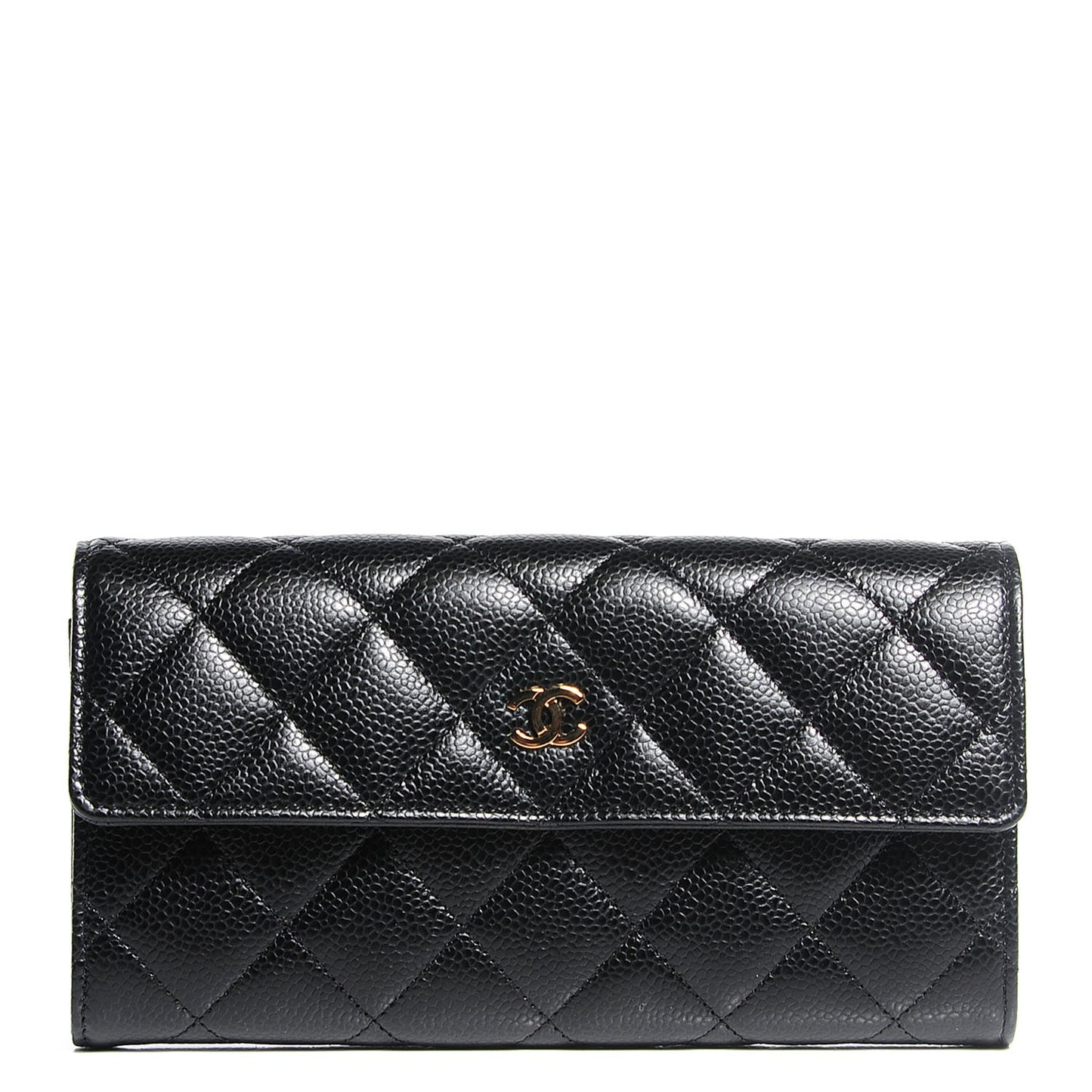 Caviar Quilted Large Gusset Flap Wallet Black
