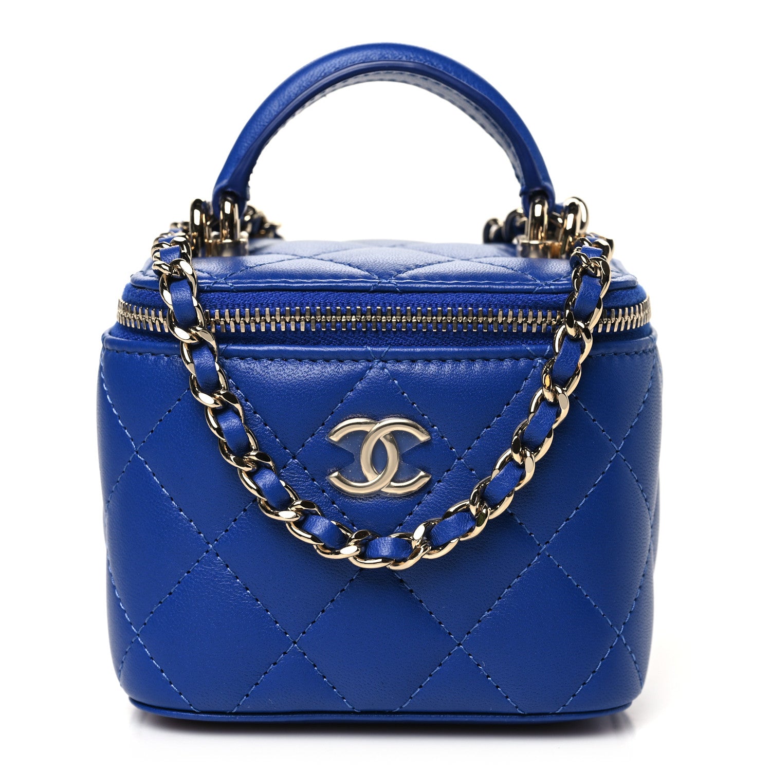 Chanel Lambskin Quilted Top Handle Mini Vanity Case With Chain Blue 1 of 10