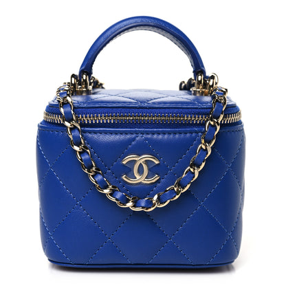 Chanel Lambskin Quilted Top Handle Mini Vanity Case With Chain Blue 1 of 10