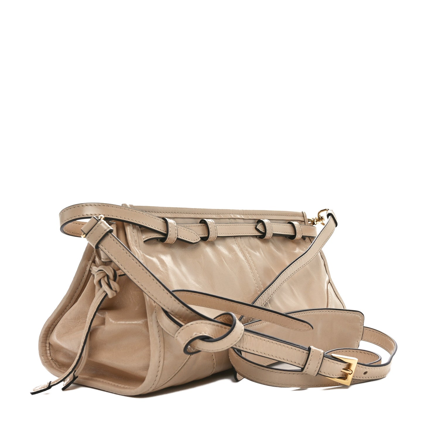 Glossy Calfskin Triangle Small Bonnie Shoulder Bag Travertine