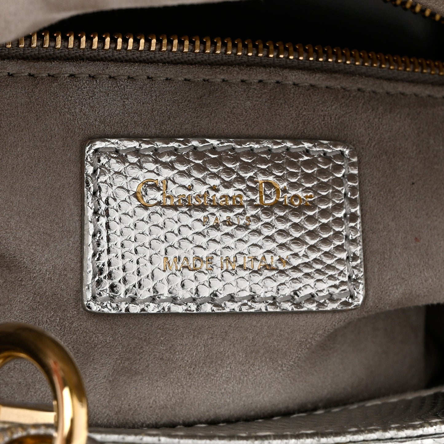 Metallic Lizard Mini Lady Dior Silver