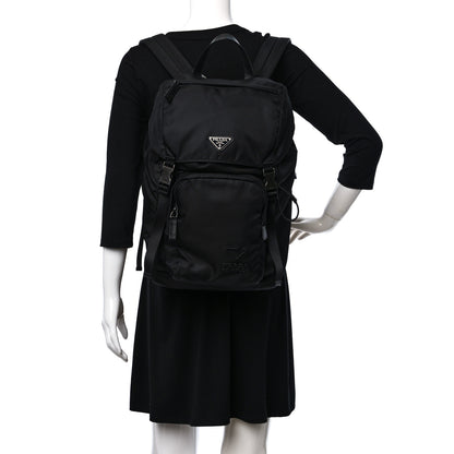 Prada Re-Nylon Saffiano Logo Double Buckle Backpack Black 2 of 8