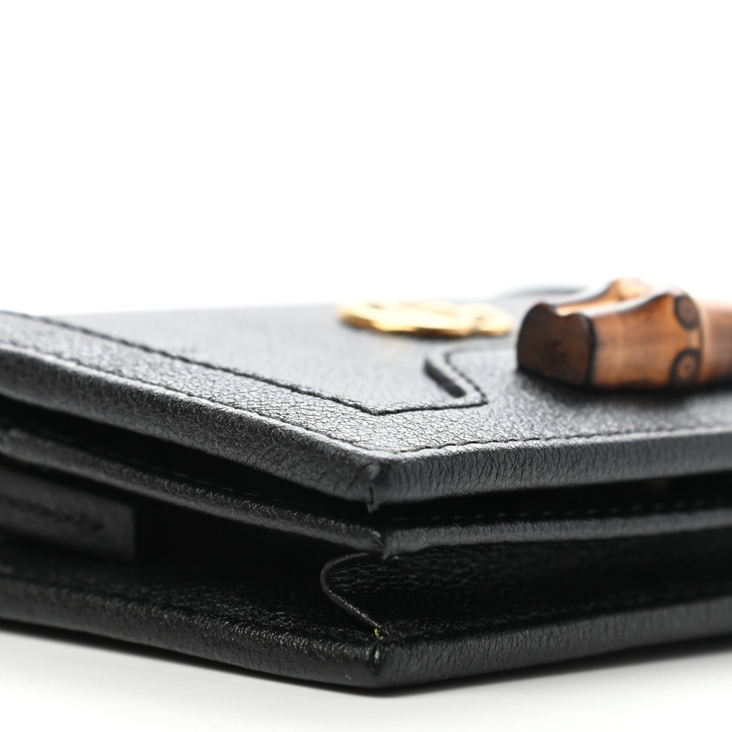Gucci Wonka Grain Calfskin Diana Card Case Wallet Black 8 of 9