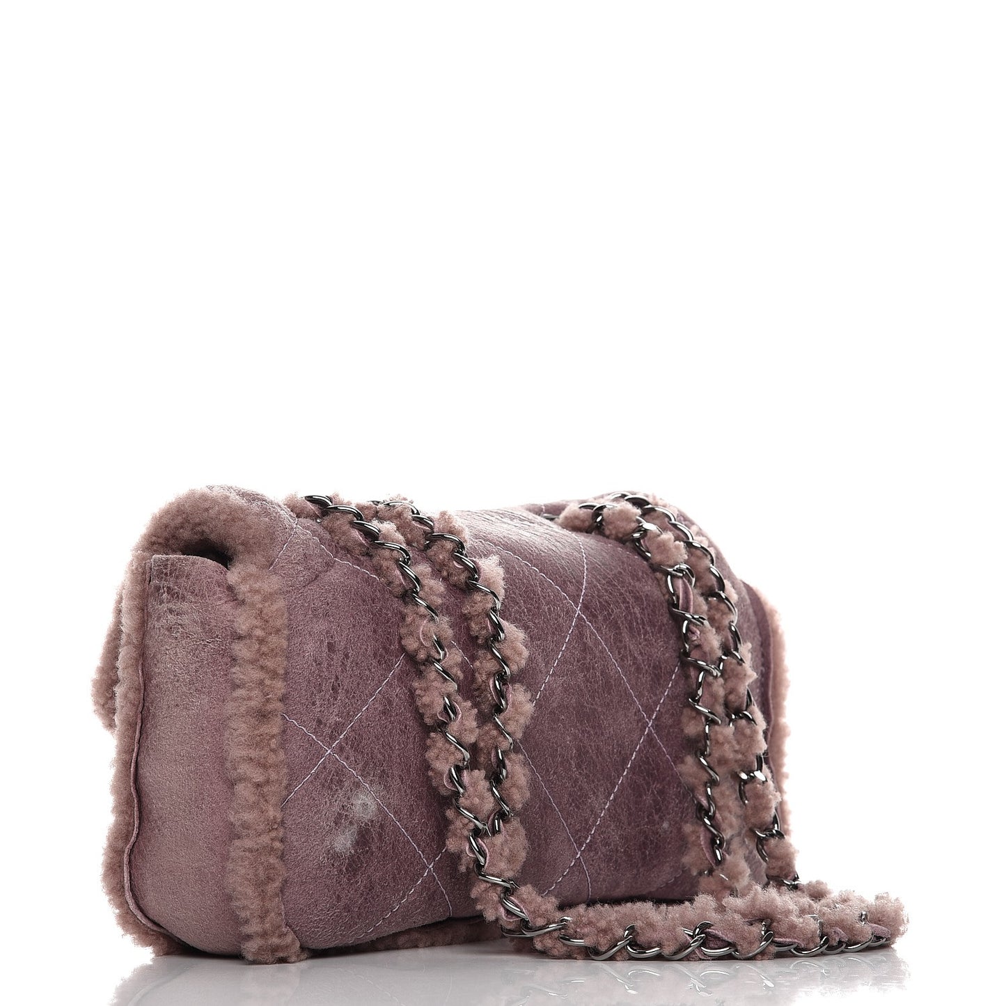 Shearling Quilted Medium Single Flap Purple