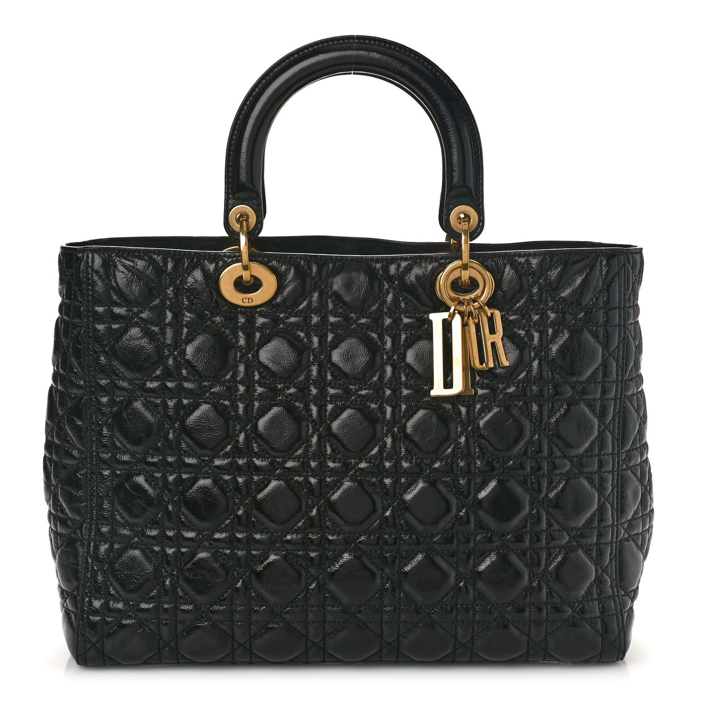 Grained Calfskin Cannage Large Supple Lady Dior Black