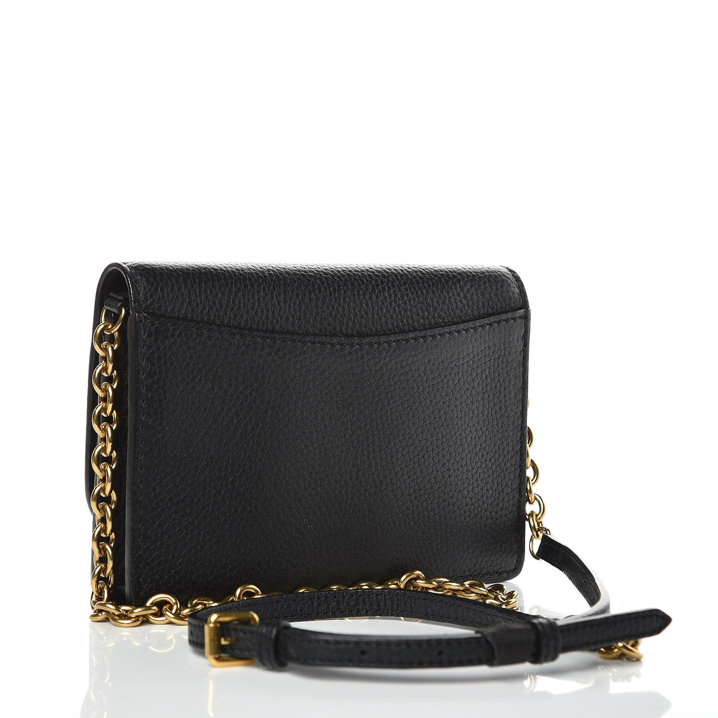 Calfskin Logo Embossed Chain Wallet Black