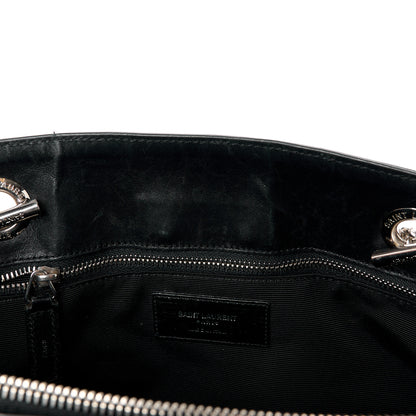 Saint Laurent Lambskin Matelasse Studded Chevron Monogram Shopping Bag Black 12 of 14