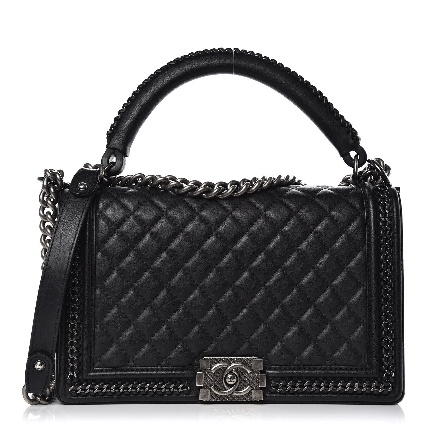 Chanel Calfskin Quilted New Medium Boy Top Handle Flap Black 1 of 16