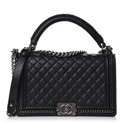 Chanel Calfskin Quilted New Medium Boy Top Handle Flap Black 1 of 16