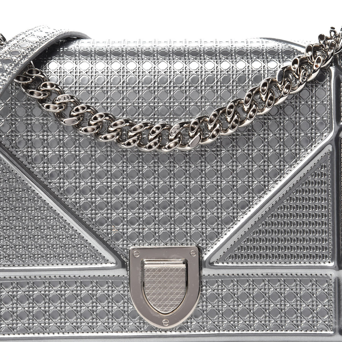 Christian Dior Metallic Patent Micro-Cannage Medium Diorama Flap Bag Silver 11 of 11