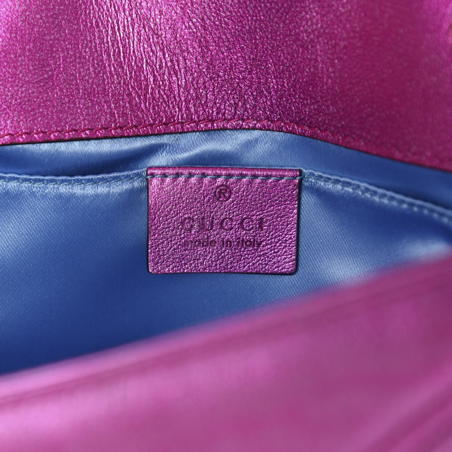 Metallic Calfskin Matelasse Mini GG Marmont Shoulder Bag Fuchsia