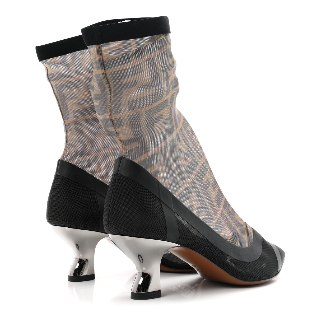 Fendi Technical Mesh Vitello Gommato FF Sock Boot Pumps 36 Tobacco Moro Black 5 of 9