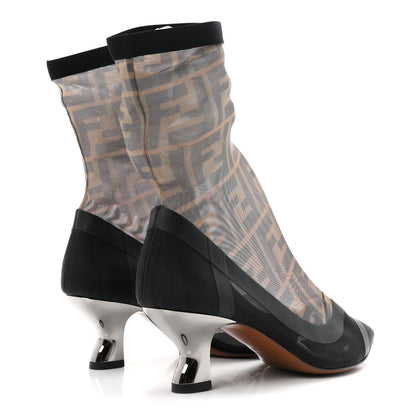 Fendi Technical Mesh Vitello Gommato FF Sock Boot Pumps 36 Tobacco Moro Black 5 of 9