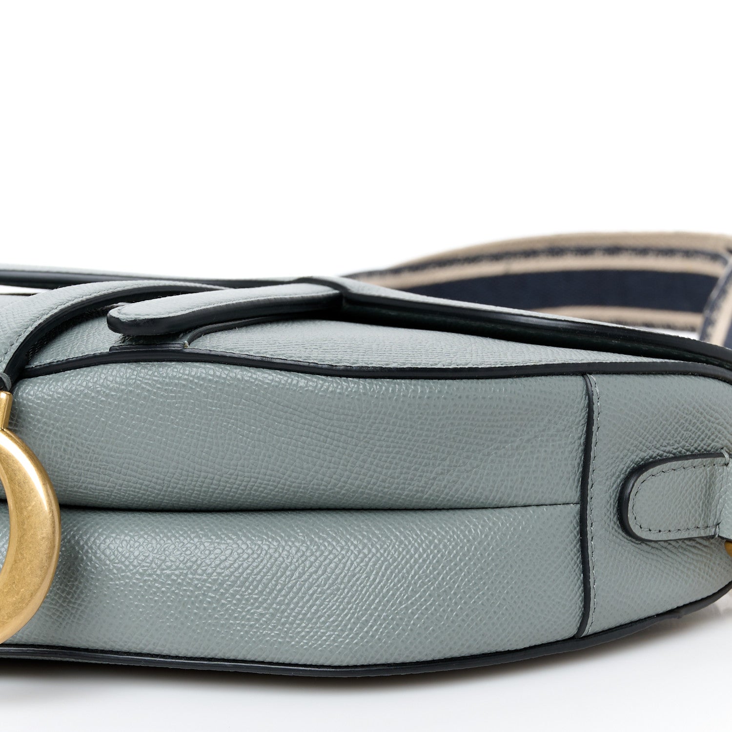Christian Dior Grained Calfskin Saddle Bag With Strap Stone Grey