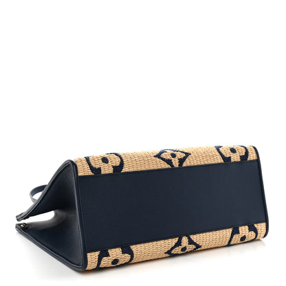 Louis Vuitton Raffia Calfskin Monogram Giant Onthego MM Blue 4 of 9