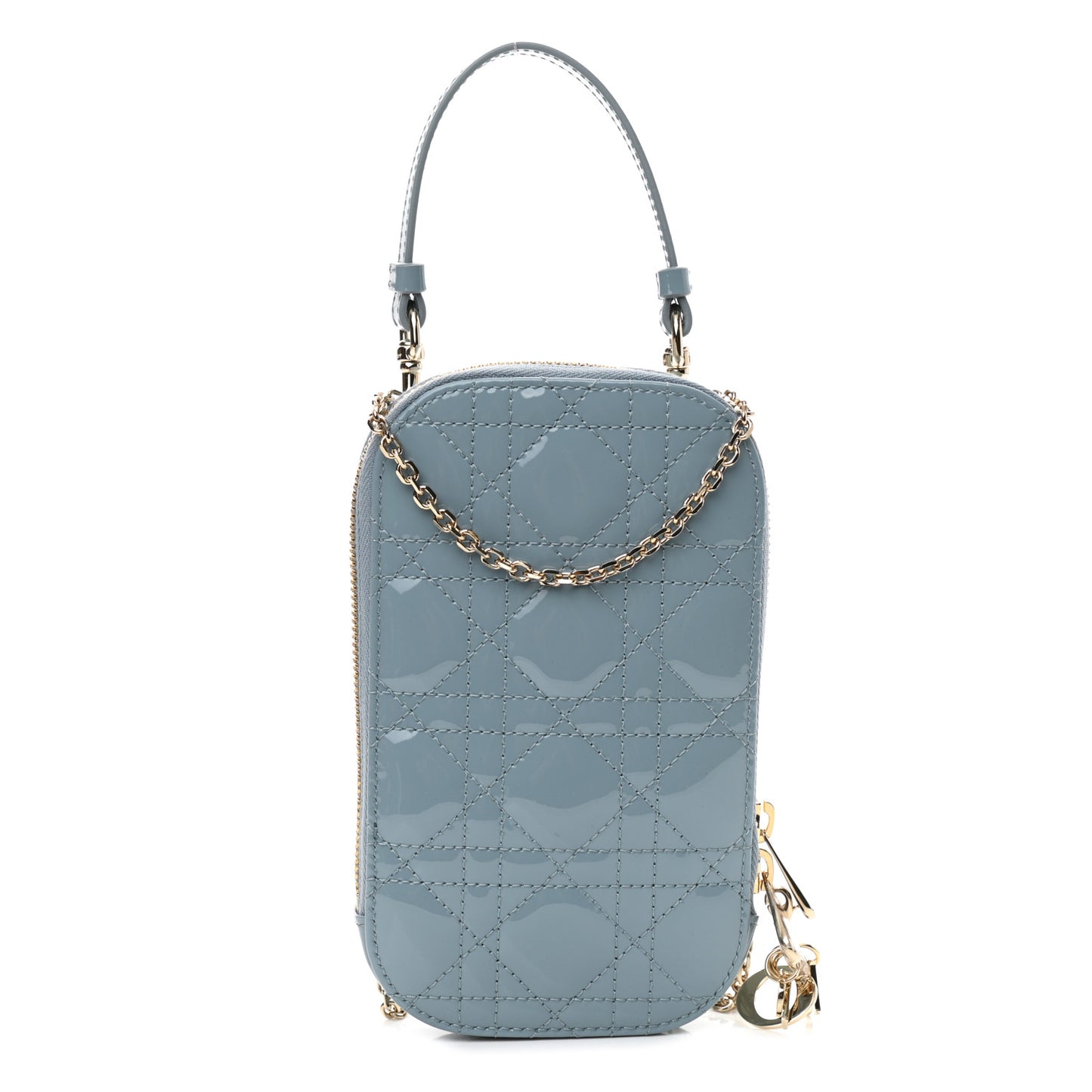 Patent Cannage Lady Dior Phone Holder Cloud Blue