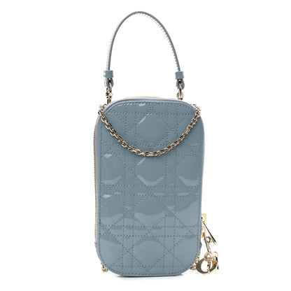 Christian Dior Patent Cannage Lady Dior Phone Holder Cloud Blue 1 of 9