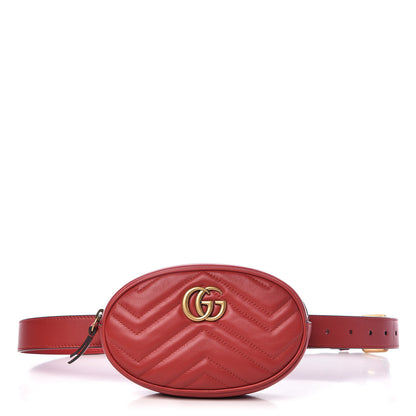 Gucci Calfskin Matelasse GG Marmont Belt Bag 85 34 Hibiscus Red 1 of 10
