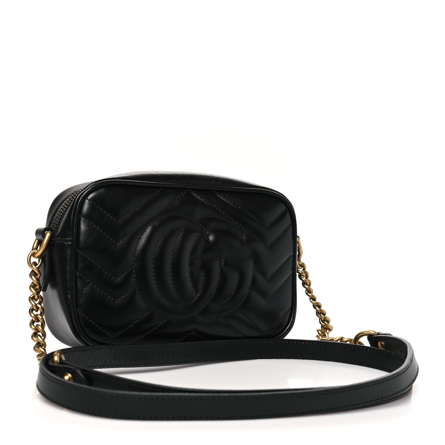 Gucci Calfskin Matelasse Mini GG Marmont Chain Shoulder Bag Black 3 of 11