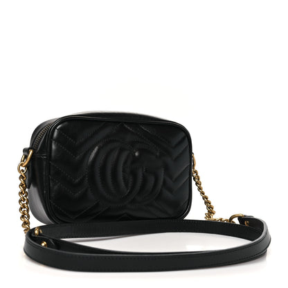 Gucci Calfskin Matelasse Mini GG Marmont Chain Shoulder Bag Black 3 of 11