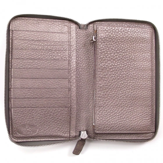 Calfskin Romano Selleria Zip Around Wallet Silver