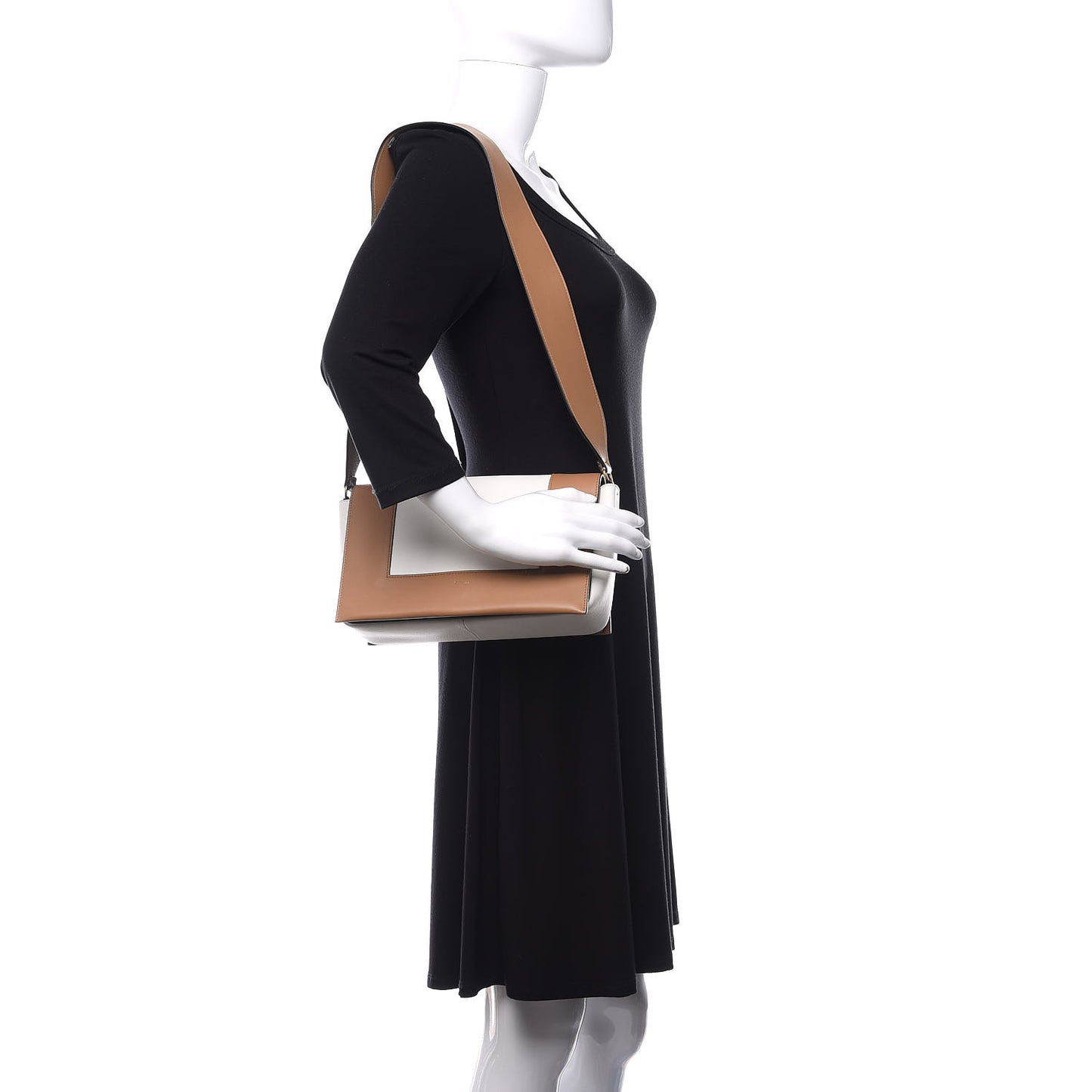 Shiny Smooth Calfskin Medium Frame Shoulder Bag Tan Optic White