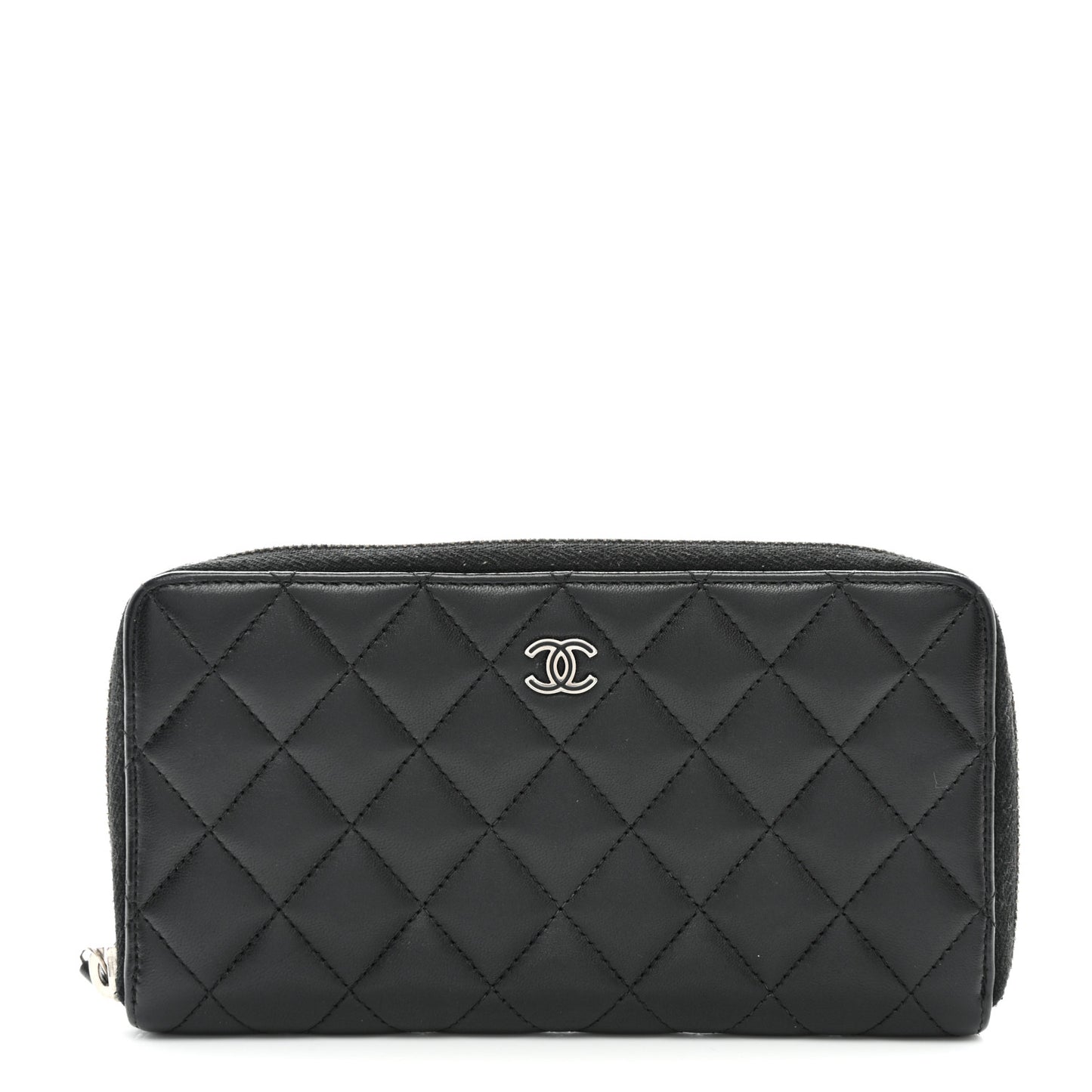 Lambskin Quilted Large Gusset Zip Around Wallet Black