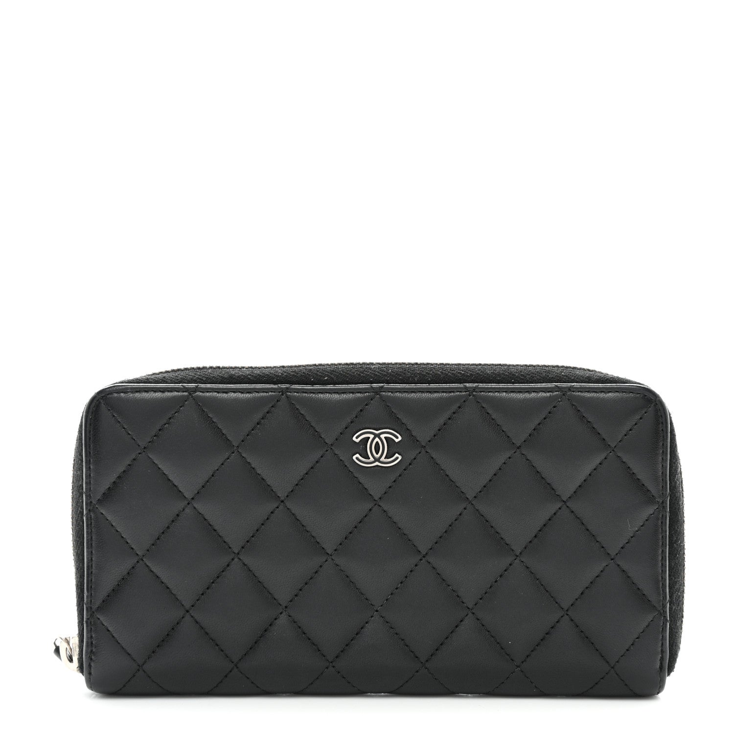 Chanel Lambskin Quilted Large Gusset Zip Around Wallet Black 1 of 11