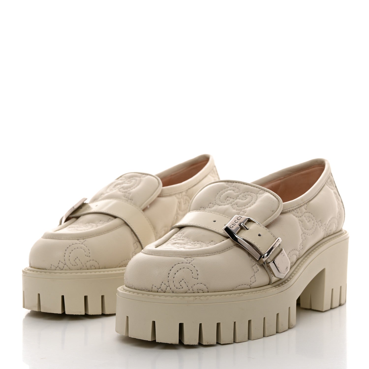 Gucci Nappa Cordovan Lux GG Matelasse Buckled Platform Lug Sole 60mm Loafers 36.5 Milk White 3 of 9