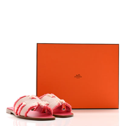Hermes Toile H Oran Fringe Sandals 35 Framboise 11 of 11
