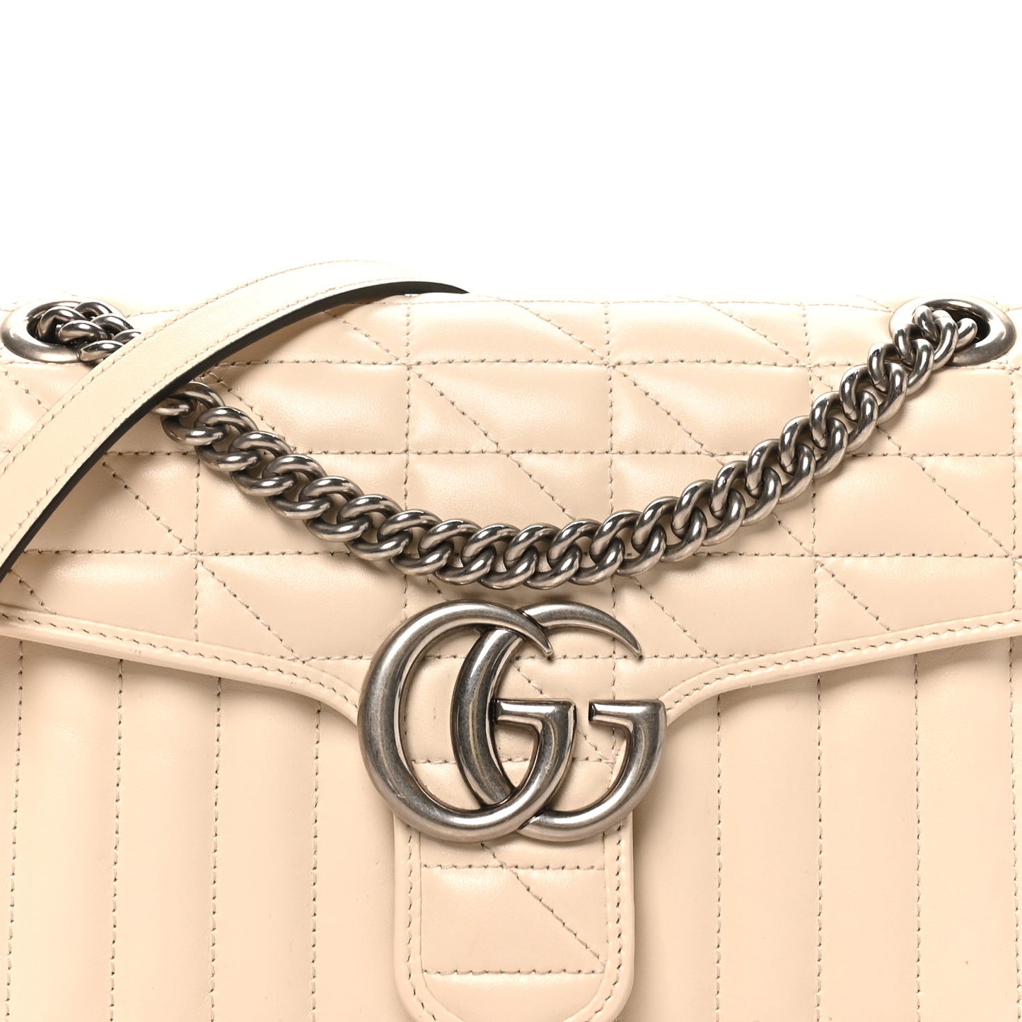 Calfskin Matelasse Aria Small GG Marmont Shoulder Bag Mystic White