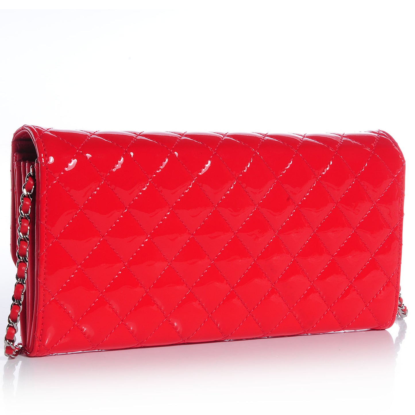 Patent Quilted Brilliant Clutch Flap Red