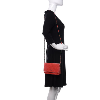 Chanel Velvet Classic Quilted Wallet On Chain WOC Coral 2 of 18