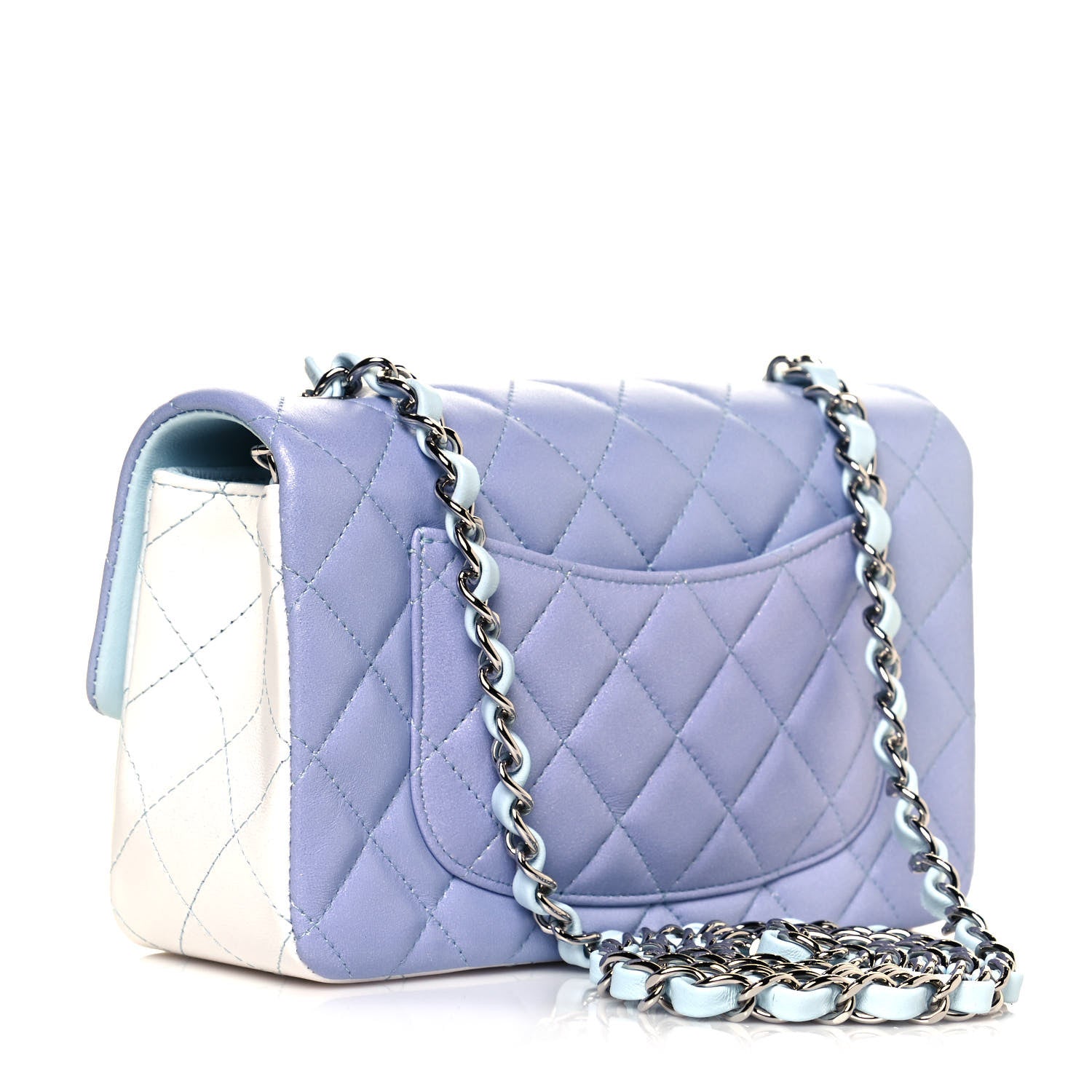 Chanel Perforated Lambskin Quilted Mini Rectangular Flap Light Blue Light Purple White 3 of 11
