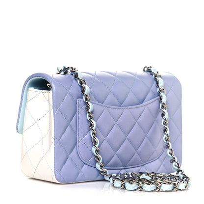 Chanel Perforated Lambskin Quilted Mini Rectangular Flap Light Blue Light Purple White 3 of 11