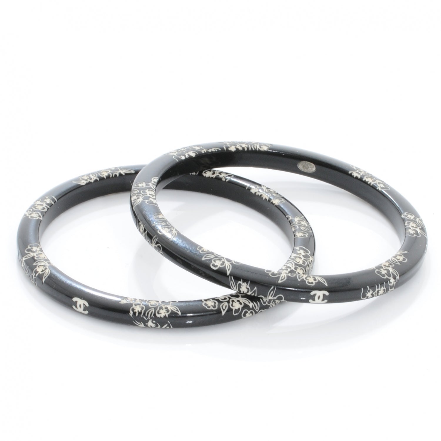 Chanel CC Camellia Engraved Bangle Set 2 4 of 6