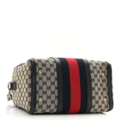 Gucci Monogram Selleria Calfskin Vintage Web Medium Boston Beige Blue 4 of 10
